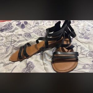 Black Strappy Gladiator Sandals - Women